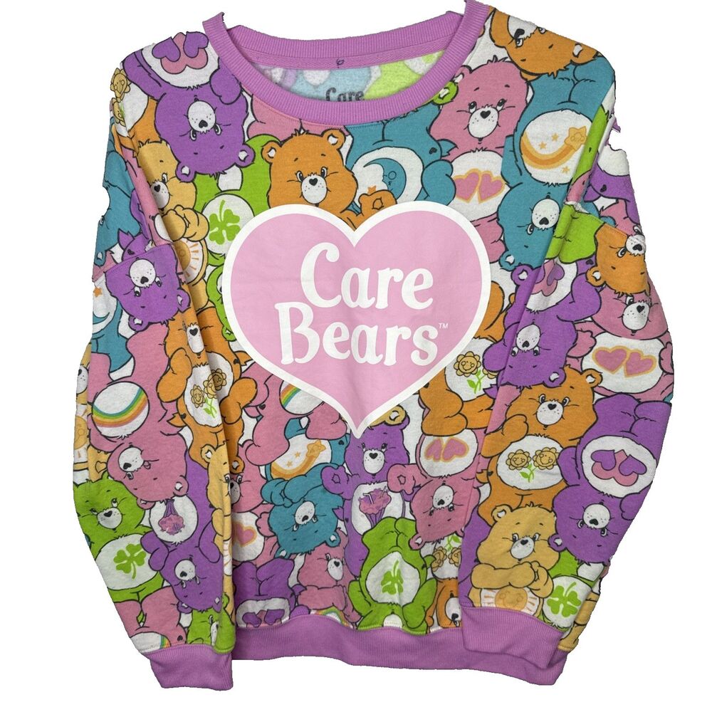 Care Bears Sweatshirt Womens Large L All Over Print Graphic Pullover AOP Hybrid